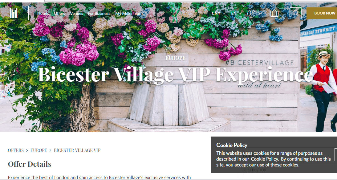 Millennium Hotel千禧國際酒店集團 倫敦酒店預訂享受額外9折優惠，可獲Bicester Village VIP體驗